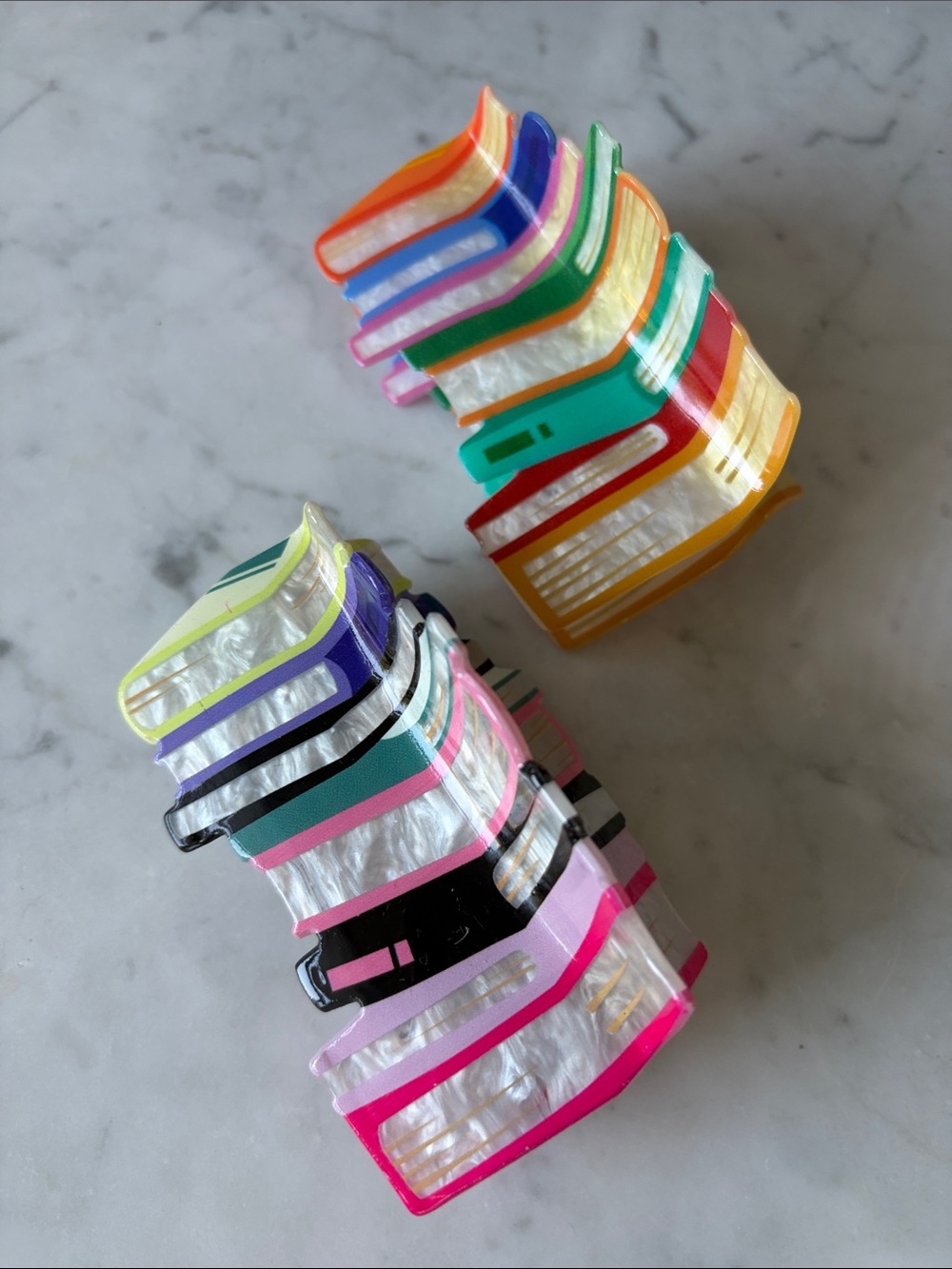 Two Stack of Books Hair Clips Colorful Iridescent